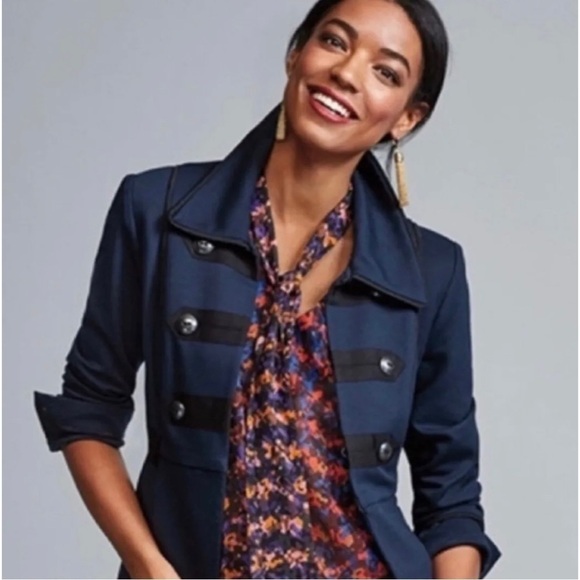 Cabi Sz M Navy Blue Ponte Knit Military Jacket Peplum Nautical Womens - Picture 1 of 15
